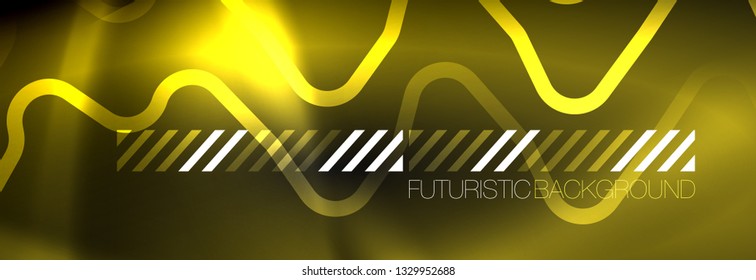 Dark neon light glowing template, abstract vector background lines design