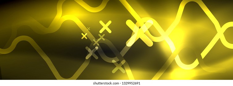 Dark neon light glowing template, abstract vector background lines design