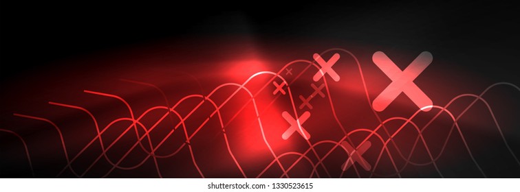Dark neon light glowing template, abstract vector background lines design