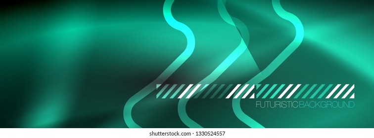Dark neon light glowing template, abstract vector background lines design