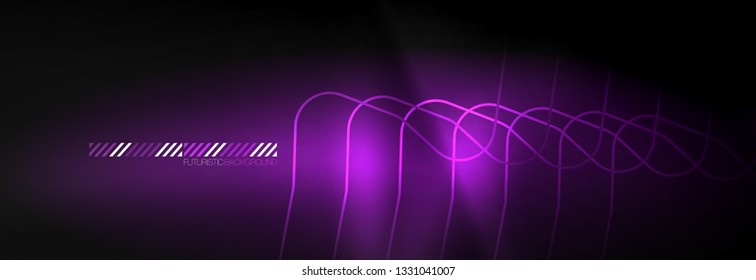 Dark neon light glowing template, abstract vector background lines design
