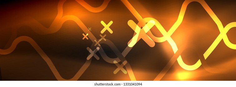Plantilla de luminosidad de neón oscuro, diseño de líneas de fondo vectorial abstractas