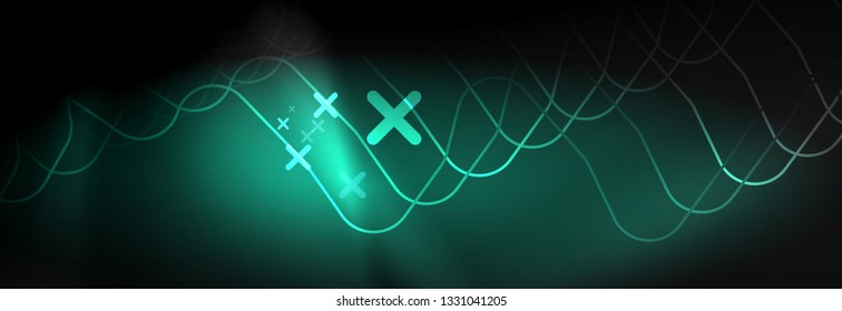 Dark neon light glowing template, abstract vector background lines design