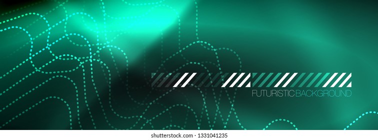 Dark neon light glowing template, abstract vector background lines design