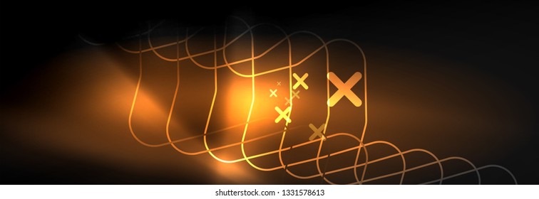 Dark neon light glowing template, abstract vector background lines design