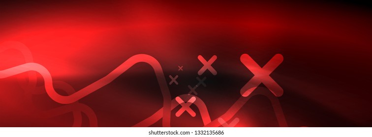 Dark neon light glowing template, abstract vector background lines design