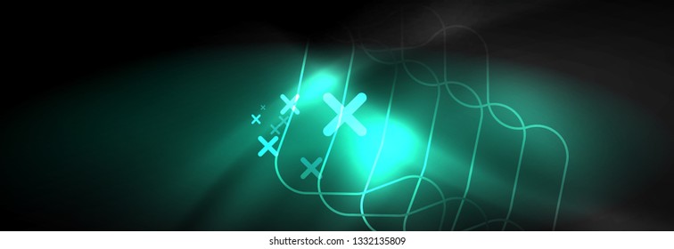 Plantilla de luminosidad de neón oscuro, diseño de líneas de fondo vectorial abstractas