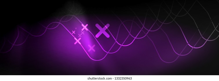 Dark neon light glowing template, abstract vector background lines design