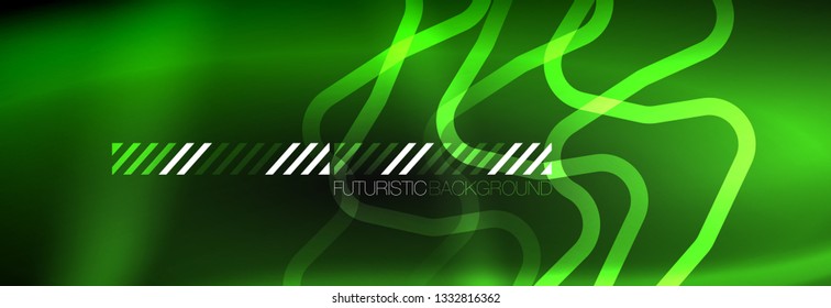 Dark neon light glowing template, abstract vector background lines design