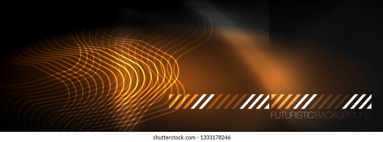 Dark neon light glowing template, abstract vector background lines design