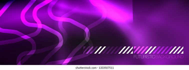 Dark neon light glowing template, abstract vector background lines design