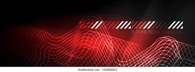 Dark neon light glowing template, abstract vector background lines design