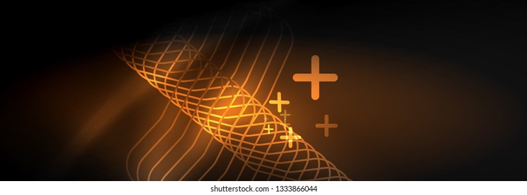 Dark neon light glowing template, abstract vector background lines design