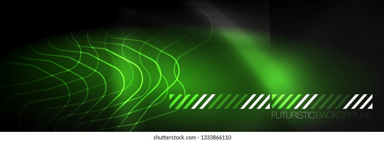 Dark neon light glowing template, abstract vector background lines design