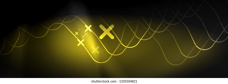 Dark neon light glowing template, abstract vector background lines design