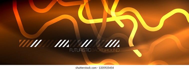 Plantilla de luminosidad de neón oscuro, diseño de líneas de fondo vectorial abstractas