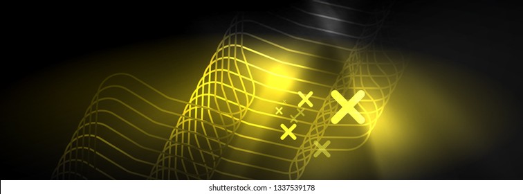 Dark neon light glowing template, abstract vector background lines design