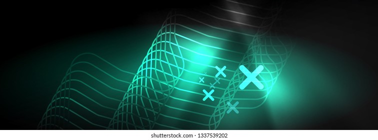 Plantilla de luminosidad de neón oscuro, diseño de líneas de fondo vectorial abstractas