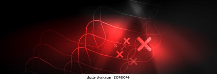 Dark neon light glowing template, abstract vector background lines design