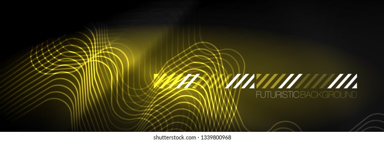 Dark neon light glowing template, abstract vector background lines design