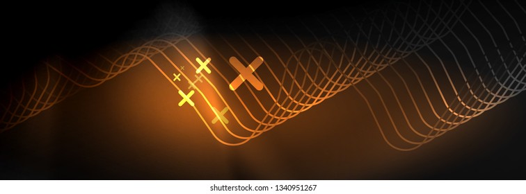 Dark neon light glowing template, abstract vector background lines design