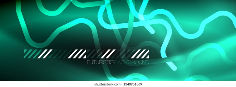 Dark neon light glowing template, abstract vector background lines design