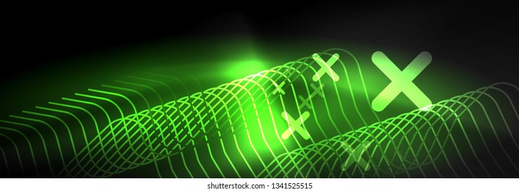 Dark neon light glowing template, abstract vector background lines design