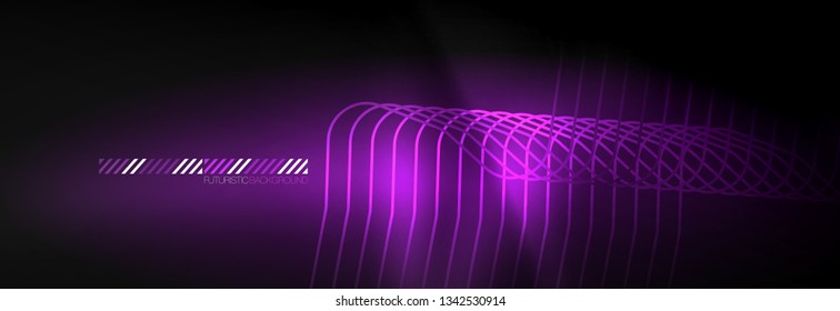 Dark neon light glowing template, abstract vector background lines design