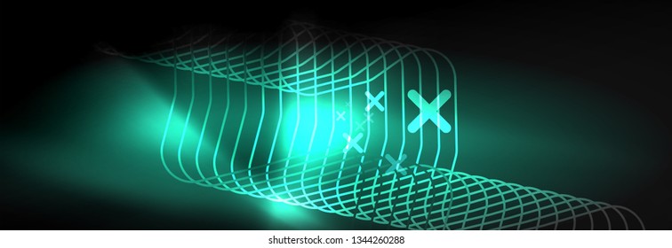 Plantilla de luminosidad de neón oscuro, diseño de líneas de fondo vectorial abstractas