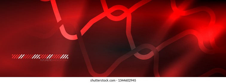 Plantilla de luminosidad de neón oscuro, diseño de líneas de fondo vectorial abstractas