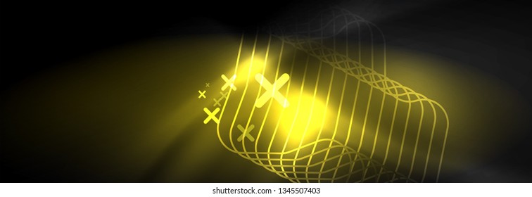 Dark neon light glowing template, abstract vector background lines design