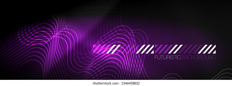 Plantilla de luminosidad de neón oscuro, diseño de líneas de fondo vectorial abstractas