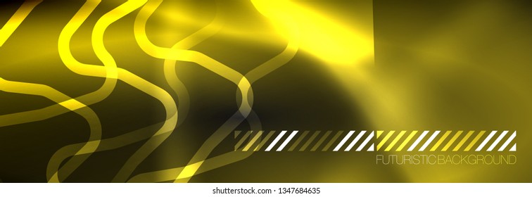 Dark neon light glowing template, abstract vector background lines design