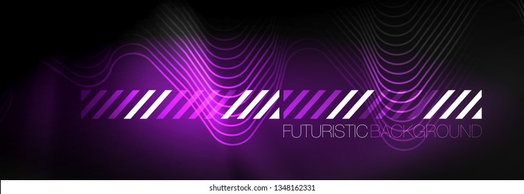Dark neon light glowing template, abstract vector background lines design