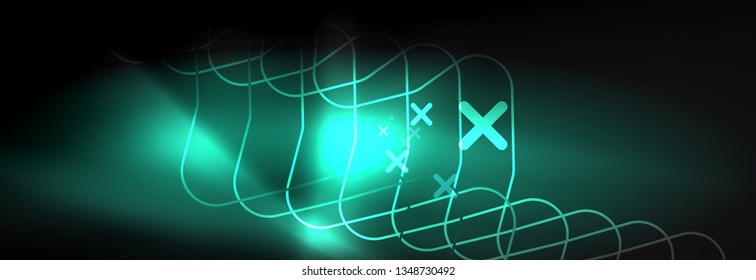 Dark neon light glowing template, abstract vector background lines design
