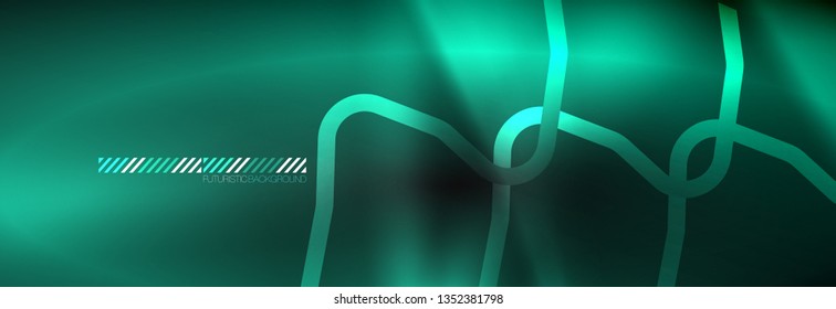 Dark neon light glowing template, abstract vector background lines design