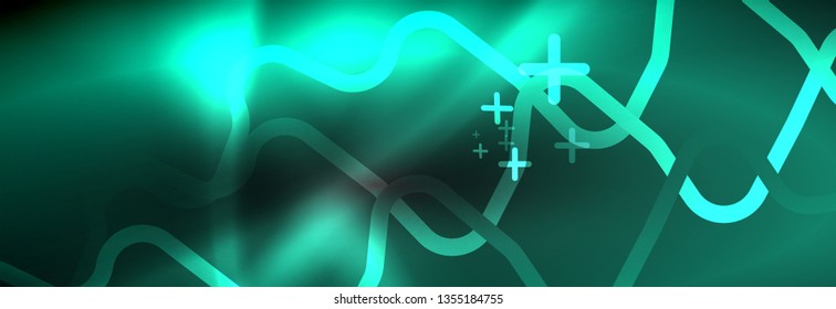 Dark neon light glowing template, abstract vector background lines design