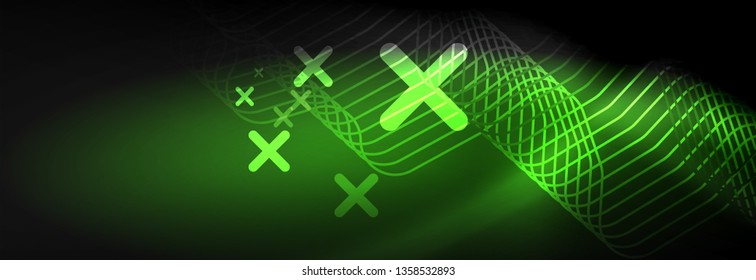 Dark neon light glowing template, abstract vector background lines design