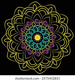 Dark neon line art mandala design vector 