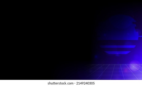 Dark Neon Purple retro styled sunset on grid background