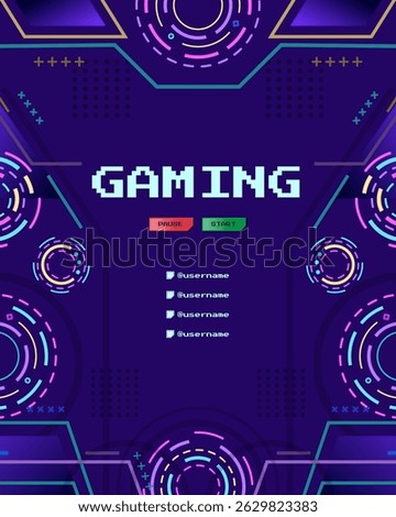 Dark neon-themed vertical HUD layout with circular graphics, perfect for game intros, posters, or stream overlays