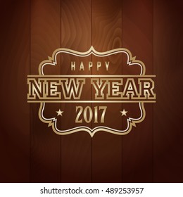 dark new timber background that build a difference in your new design with a aged offset gold sign of merry xmas and satisfied new year 2017 vector image design pattern for reception card or vacation
