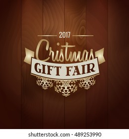 dark new wood background that build a difference in your new design with a antique offset gold sign of merry christmas and joyful new year 2017 vector illustration design template for greeting cardboa