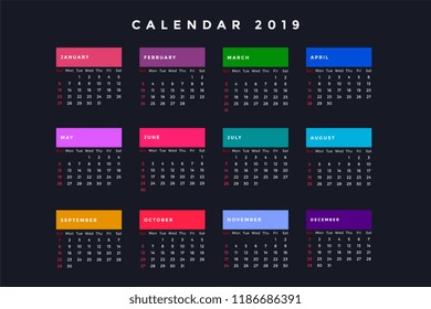 dark new year calendar for 2019