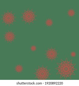 Dark New Year Holiday Stars Composition. Ornamental Snowflakes Red Emerald Chaotic Ornament. Green Night Color Print Mandala Illustration. Bright Sharp Winter Santa Christmas Sky Wallpaper.