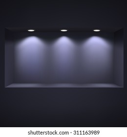 Dark niche for presentations with illuminated light. Drawn with mesh tool. Fully adjustable and scalable, vector illustration.