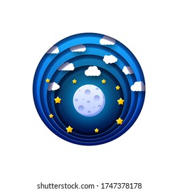Dark Night Abstract Paper Cut Sky Design Elements Vector Background Clouds