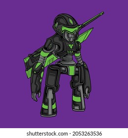 Caricatura de un robot asesino nocturno oscuro