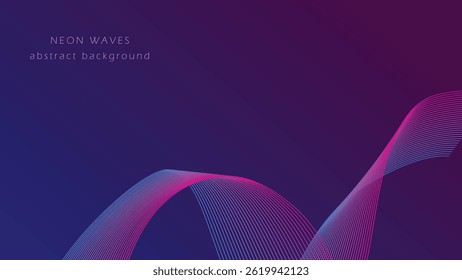 Fundo escuro da noite com ondas de néon. Modelo horizontal com movimento de fluxo de luz. Banner abstrato vazio com espaço de cópia, gráficos vetoriais