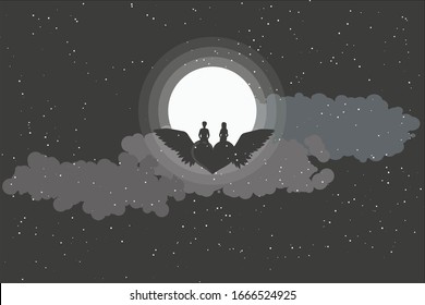 Dark night with a couple and the moon